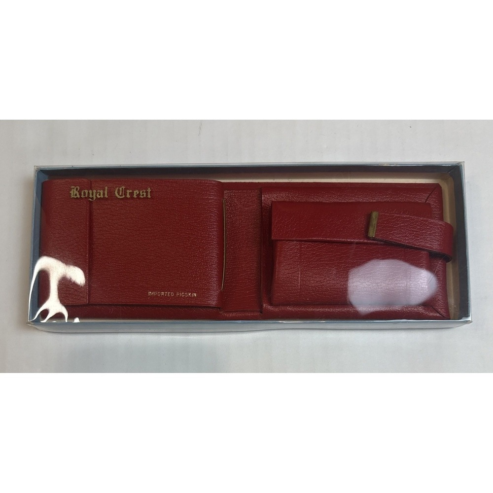 Vintage Royal Crest Red Bifold Wallet Imported Pigskin Rare